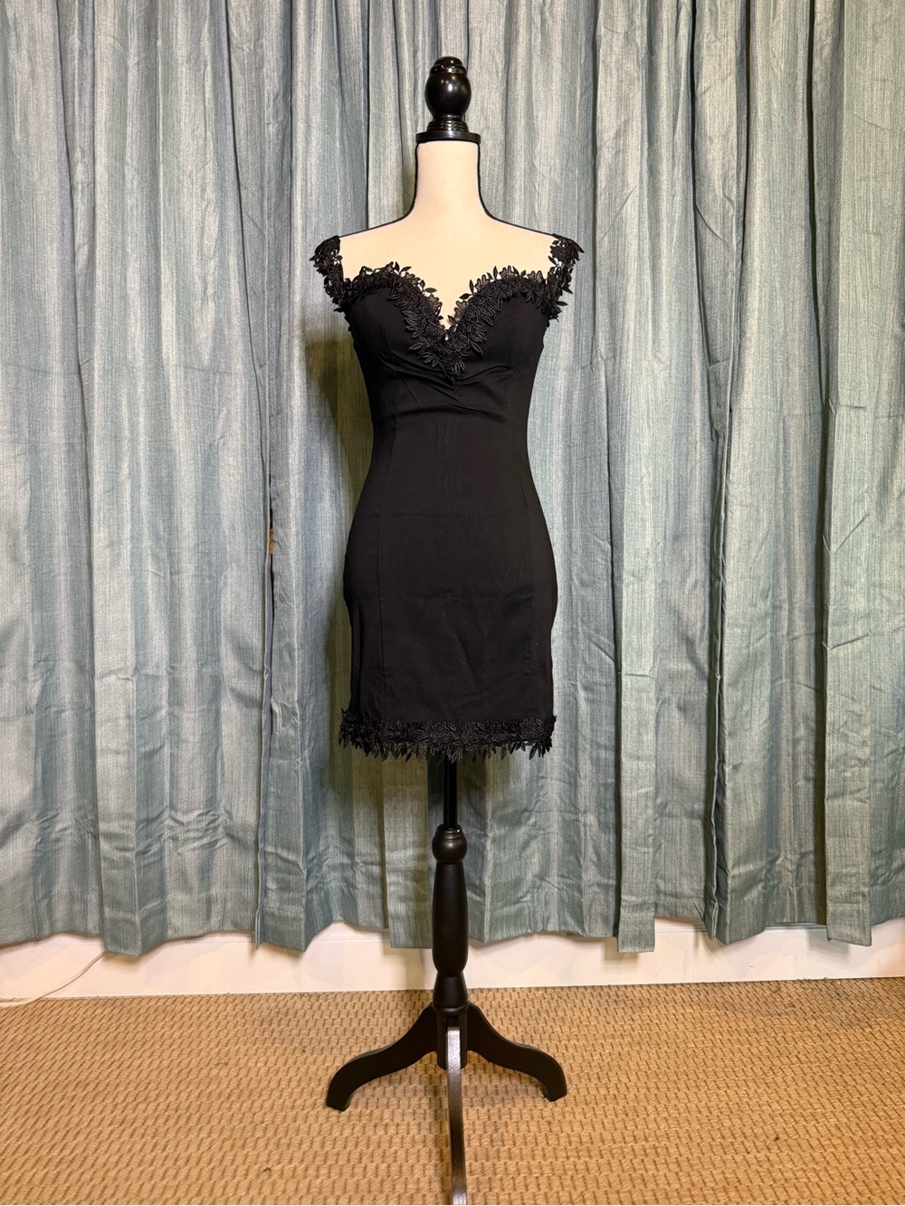 Alythea Black Off-Shoulder Lace-Trim Slip Dress